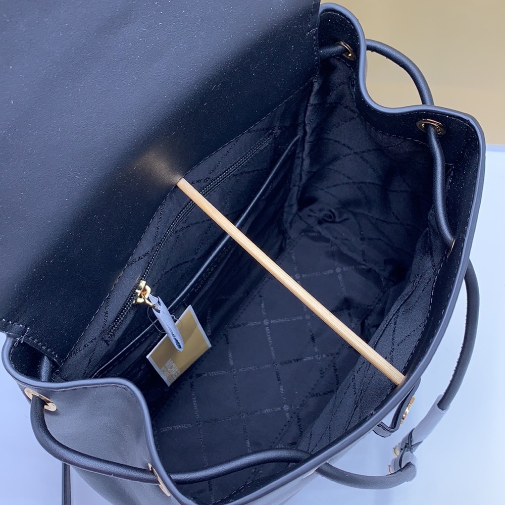 MICHAEL KORS PHOEBE MEDIUM FLAP DRAWSTRING BACKPACK BLACK COLOR - Picture 11 of 16